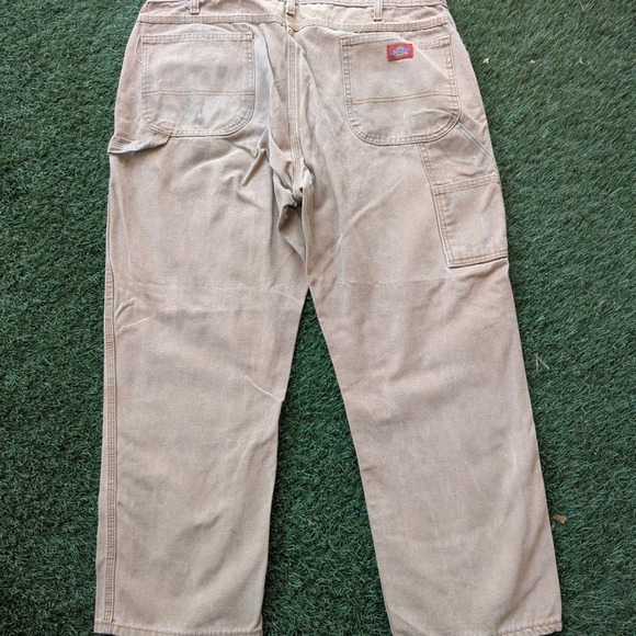 Distressed Dickies Mens Workwear Pants 40x30 Relaxed Fit Baggy Tan Heavy Canvas - Picture 2 of 6